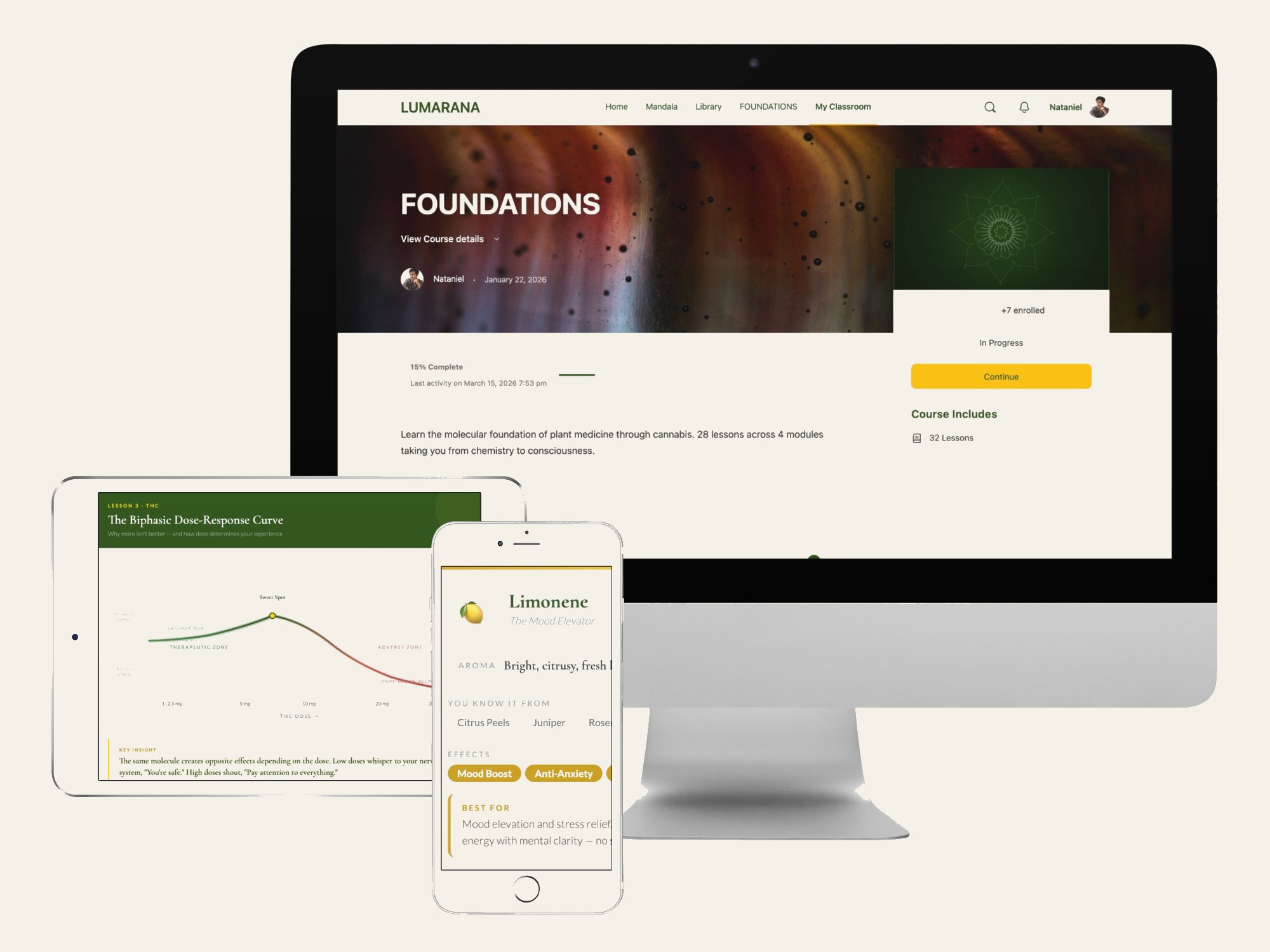 LUMARANA FOUNDATIONS course on desktop, tablet, and phone